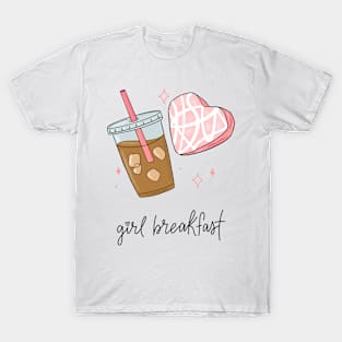 Heart snack cake and iced coffee girl breakfast T-Shirt